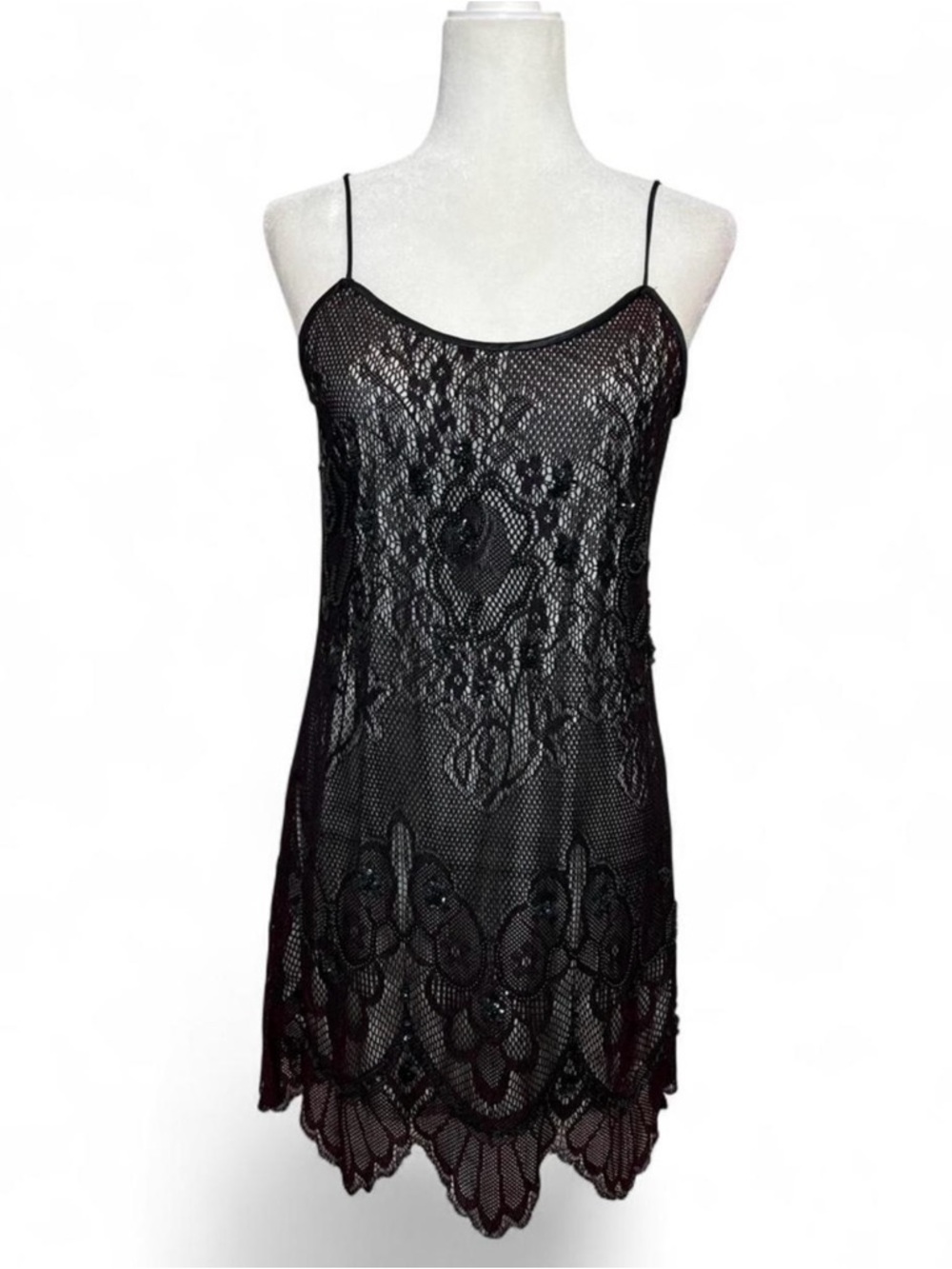 Vintage 90’s y2k beaded lace mini slip dress
